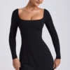 Mini-robe à manches longues et encolure carrée Hope en modal noir Mini-robe à manches longues et encolure carrée Hope en modal noir