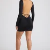 Mini-robe à manches longues et encolure en cœur Demelza, en noir Mini-robe à manches longues et encolure en cœur Demelza, en noir