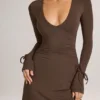 Mini-robe à manches longues Iskra en modal, couleur chocolat Mini-robe à manches longues Iskra en modal, couleur chocolat