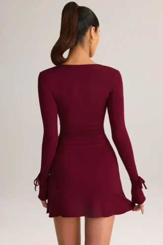 Mini-robe à manches longues Iskra en modal, couleur vin
