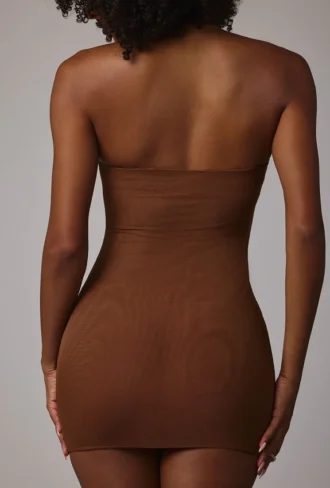 Mini-robe nuisette bandeau en maille transparente douce Intimates, couleur moka