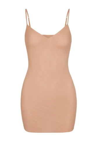 Mini-robe nuisette en maille douce à col en V Intimates, couleur pêche chaud