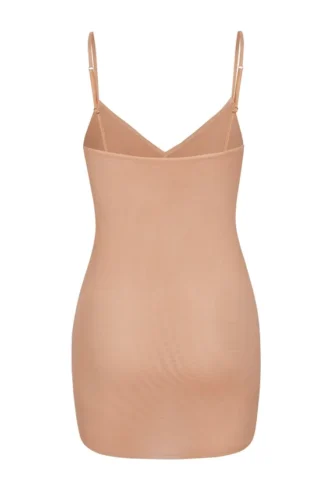 Mini-robe nuisette en maille douce à col en V Intimates, couleur pêche chaud