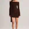 Mini-robe à épaules dénudées avec détails en tricot Luzia, couleur chocolat Mini-robe à épaules dénudées avec détails en tricot Luzia, couleur chocolat