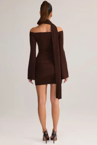 Mini-robe à épaules dénudées avec détails en tricot Luzia, couleur chocolat