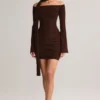 Mini-robe à épaules dénudées avec détails en tricot Luzia, couleur chocolat Mini-robe à épaules dénudées avec détails en tricot Luzia, couleur chocolat