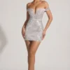 Mini-robe à épaules dénudées Leonora ornée, en blanc