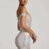 Mini-robe à épaules dénudées Leonora ornée, en blanc