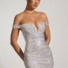 Mini-robe à épaules dénudées Leonora ornée, en blanc