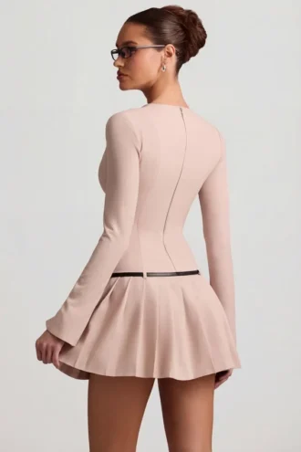 Mini-robe plissée à manches longues Fiorella, couleur champignon