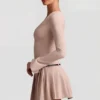 Mini-robe plissée à manches longues Fiorella, couleur champignon Mini-robe plissée à manches longues Fiorella, couleur champignon