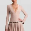 Mini-robe plissée à manches longues Fiorella, couleur champignon Mini-robe plissée à manches longues Fiorella, couleur champignon