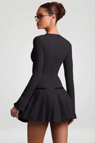 Mini-robe plissée à manches longues Fiorella en noir