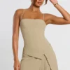 Mini-robe plissée à nouer en sergé tissé Bruna, couleur taupe Mini-robe plissée à nouer en sergé tissé Bruna, couleur taupe