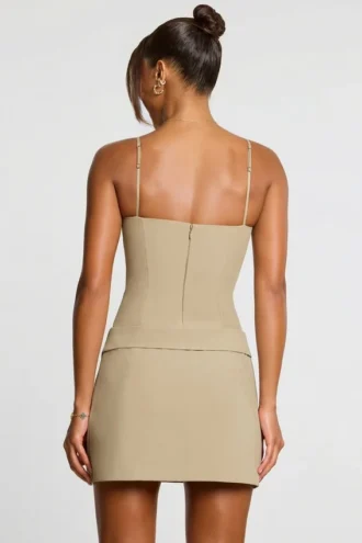 Mini-robe plissée à nouer en sergé tissé Bruna, couleur taupe