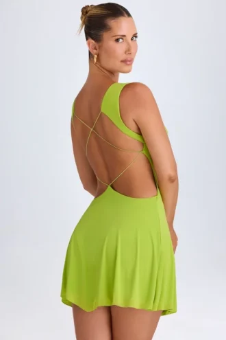 Mini-robe plongeante à découpes Kalista en vert citron