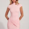 Mini-robe rose à col roulé en jersey Blair avec dos nu froncé Mini-robe rose à col roulé en jersey Blair avec dos nu froncé