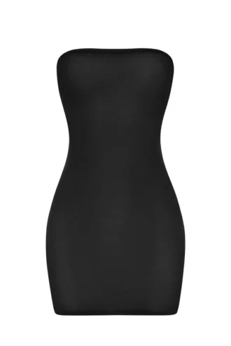 Mini-robe slip bandeau en maille transparente douce Intimates, couleur noire