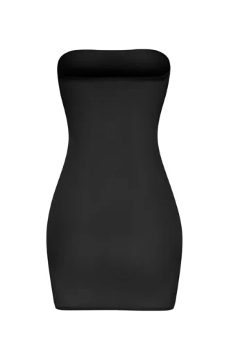 Mini-robe slip bandeau en maille transparente douce Intimates, couleur noire