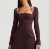 Mini-robe structurée A-line à fines rayures Ksenia, couleur chocolat Mini-robe structurée A-line à fines rayures Ksenia, couleur chocolat