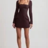 Mini-robe structurée A-line à fines rayures Ksenia, couleur chocolat Mini-robe structurée A-line à fines rayures Ksenia, couleur chocolat