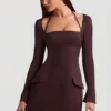 Mini-robe structurée A-line à fines rayures Ksenia, couleur chocolat Mini-robe structurée A-line à fines rayures Ksenia, couleur chocolat