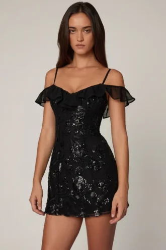 Mini-robe trapèze Jacira à lacets et ornements, en noir