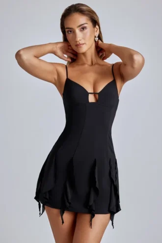 Mini-robe trapèze à volants Piera en noir