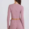 Mini-short en maille côtelée à nouer, couleur mauve