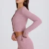 Mini-short en maille côtelée à nouer, couleur mauve