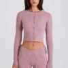 Mini-short en maille côtelée à nouer, couleur mauve