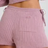 Mini-short en maille côtelée à nouer, couleur mauve