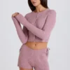 Mini-short en maille côtelée à nouer, couleur mauve