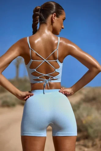 Mini-short FlexiRib à taille haute, bleu