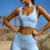 Mini-short FlexiRib à taille haute, bleu