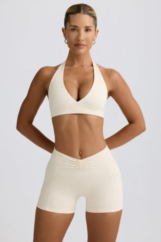 Mini-short froncé en marl ivoire