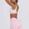 Mini-short froncé en marl rose pâle