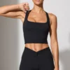 Mini-short à poches et taille torsadée, noir