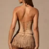 Mini-short taille basse à franges Meliora, couleur beige Mini-short taille basse à franges Meliora, couleur beige