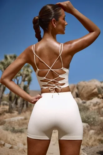 Mini-short taille haute FlexiRib ivoire