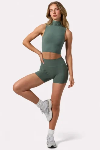 Mini-short taille haute Soft Active en kaki