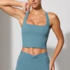 Mini-short à taille torsadée avec poches, bleu pierre
