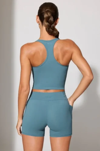 Mini-short à taille torsadée avec poches, bleu pierre