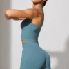 Mini-short à taille torsadée avec poches, bleu pierre