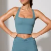 Mini-short à taille torsadée avec poches, bleu pierre