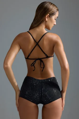 Oh Polly Maillot de bain : Haut de bikini micro orné HOTFIX Edition en noir