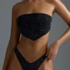 Oh Polly Maillots de bain : Haut de bikini bandeau orné d’un foulard, édition HOTFIX, en noir Oh Polly Maillots de bain : Haut de bikini bandeau orné d’un foulard, édition HOTFIX, en noir