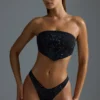 Oh Polly Maillots de bain : Haut de bikini bandeau orné d’un foulard, édition HOTFIX, en noir Oh Polly Maillots de bain : Haut de bikini bandeau orné d’un foulard, édition HOTFIX, en noir