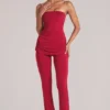 Pantalon ajusté taille moyenne Lumi  en rouge cerise