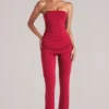 Pantalon ajusté taille moyenne Lumi  en rouge cerise